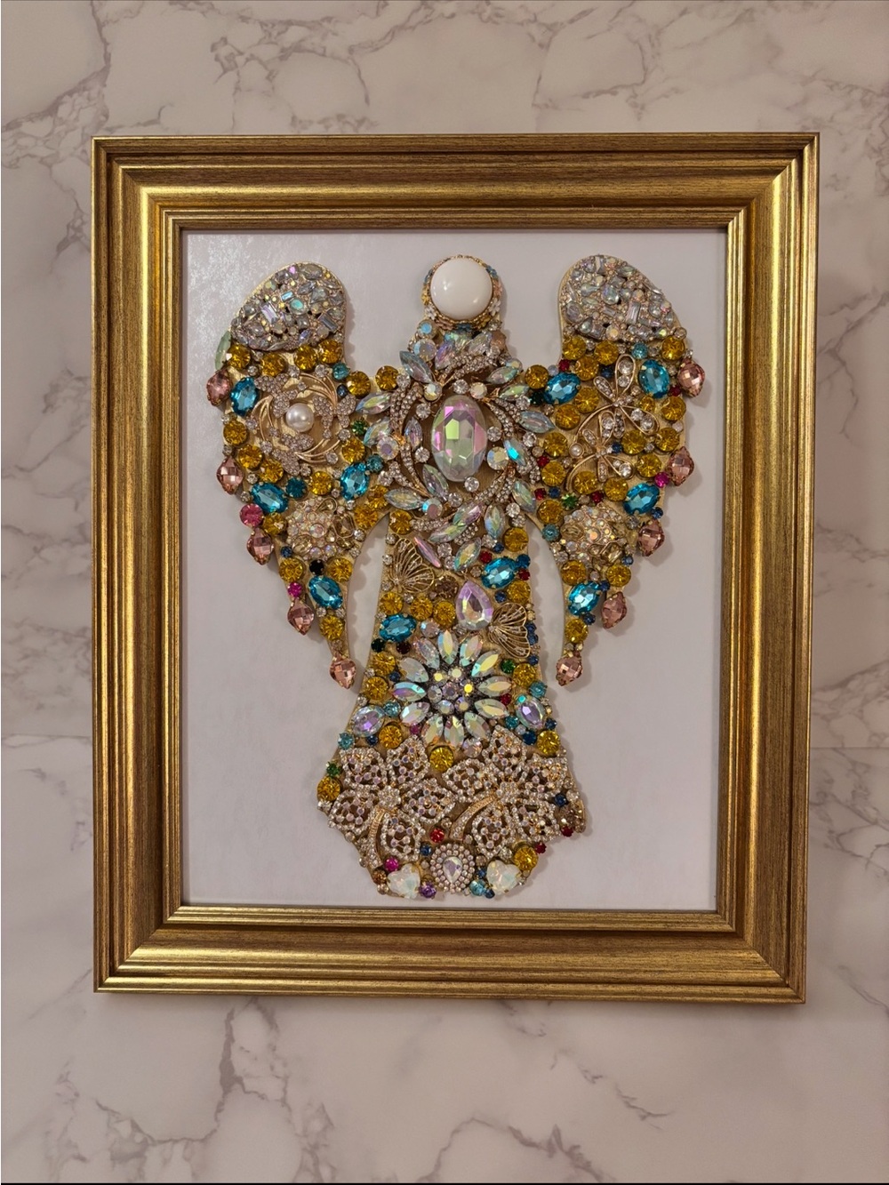 Crown Trifari Angel Jewelry Art 8x10 Vintage Rhinestone Framed Wall Decor